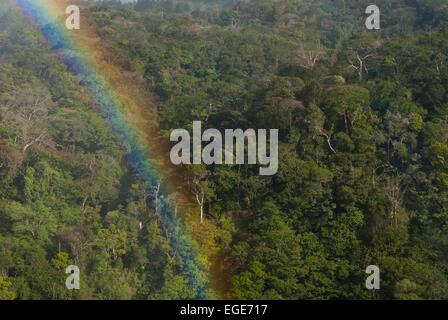 Costa Rica. Montverde, riserva biologica bosque nuboso, rainbow oltre la tettoia // Costa Rica. Montverde, Réserve biologique Bosque N Foto Stock