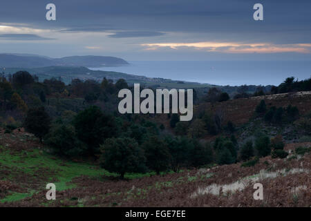 Una vista verso Minehead da Beacon Hill sui Quantocks, Somerset. Foto Stock