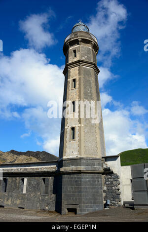 Faro, Ponta dos Capelinhos, Faial, Azzorre, Portogallo Foto Stock