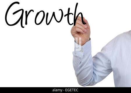 Imprenditore iscritto la crescita aziendale con la sua mano con copyspace Foto Stock