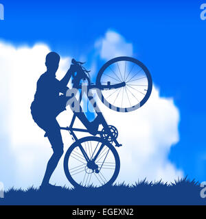 Silhouette di un ciclista Foto Stock