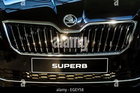 Kvasiny, Repubblica Ceca. Xx Febbraio 2015. Dettaglio della terza generazione della Skoda Superb Auto nella factory di Kvasiny, Repubblica Ceca, Venerdì, 20 febbraio, 2015. © David Tanecek/CTK foto/Alamy Live News Foto Stock