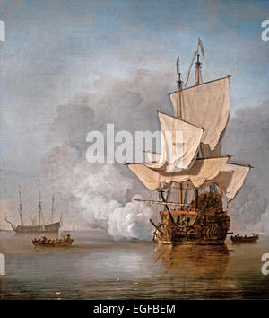 Il colpo di cannone, Willem van de Velde (II), c. 1680 ( 1611-1693 ) Paesi Bassi Paesi Bassi Foto Stock