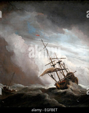 Una nave in alto mare catturati da un Squall, noto come 'La raffica', Willem van de Velde (II), c. 1680 ( 1611-1693 ) Paesi Bassi Paesi Bassi Foto Stock