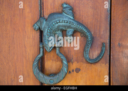 Ornati battenti della porta e il livello di dettaglio su th famose porte di Cartagena storici della città vecchia. Foto Stock