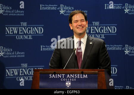 Manchester, New Hampshire, Stati Uniti d'America. Il 24 febbraio, 2015. Stati Uniti Il senatore Marco Rubio parla al NH Istituto di Politica in Manchester, New Hampshire, Stati Uniti d'America, 24 febbraio 2015 Credit: Andrew Cline/Alamy Live News Foto Stock