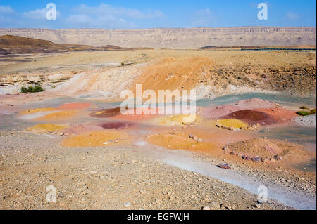 Sabbia colorata in Makhtesh ramon cratere nel deserto del Negev Foto Stock