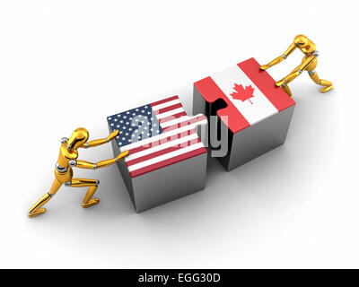 Politica finanziaria o il concetto di Stati Uniti d'America lottando e trovare una soluzione con il Canada. Foto Stock