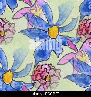 Blot fiori colorati dipinti ad acquerello sfondo senza giunture Foto Stock