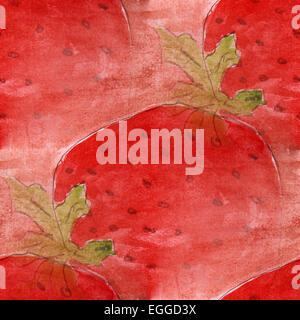 Blot rosso Fragole pittura ad acquerello sfondo senza giunture Foto Stock
