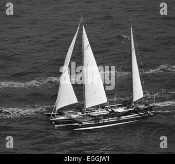 AJAX NEWS FOTO - 5Novembre,1978 - ST.MALO, Francia. - Inizio del primo Route du Rhum in gara il BAE DI ST.MALO - ALAIN COLE AL TIMONE DEL SUO TRIMARANO MANUREVA (F125). Foto:JONATHAN EASTLAND/AJAX REF: 780511 011 Foto Stock