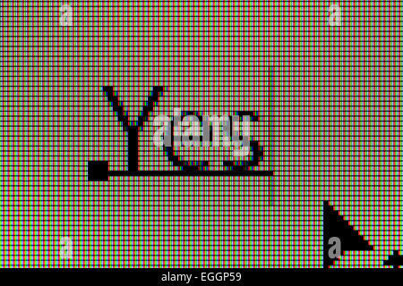 Primo piano della parola "Sì" sul display a cristalli liquidi dello schermo del computer Foto Stock