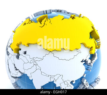 Globo con estruso di continenti, close-up sulla Russia Foto Stock