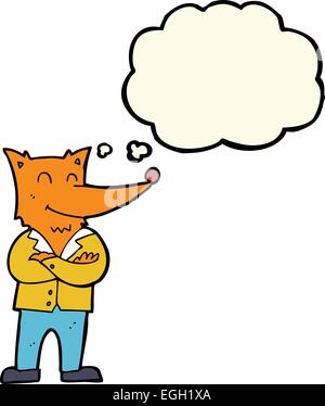 Cartoon fox in camicia con fumetto pensiero Illustrazione Vettoriale