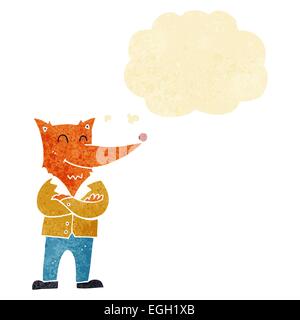 Cartoon fox in camicia con fumetto pensiero Illustrazione Vettoriale