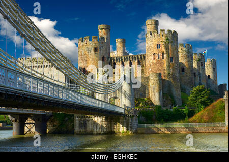 Il medievale Conwy Castle, anche Conway, castello costruito 1283 - 1289 per Edward Ho, Sito Patrimonio Mondiale dell'UNESCO, Conwy, Galles Foto Stock