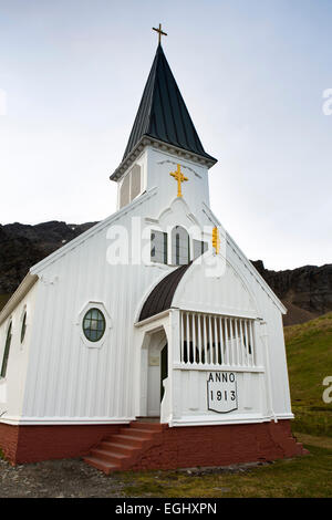 Georgia del Sud, Grytviken, old Norwegian Whaler's chiesa commissionata da CA Larsen Foto Stock