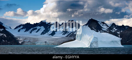 Georgia del Sud, grandi iceberg nel fiordo Drygalski, panoramica Foto Stock