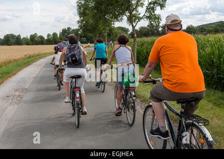 Gita in bicicletta lungo il fiume Ruhr, il 'Ruhrtalradweg' - Ruhr Valley Trail, dalla primavera all'estuario, 230 chilometri di lunghezza, Foto Stock