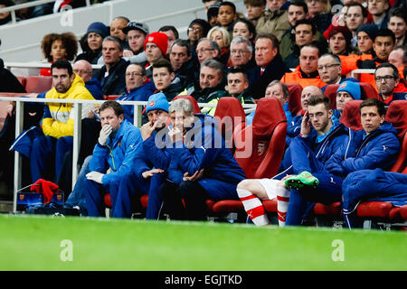 Londra, Regno Unito. Il 25 febbraio, 2015. Arsène Wenger (Arsenale), 25 febbraio 2015 - Calcetto : Arsenal Manager Arsene Wenger durante la UEFA Champions League Round di 16 prima gamba match tra Arsenal e Monaco a Londra, Regno Unito. Credito: AFLO/Alamy Live News Foto Stock