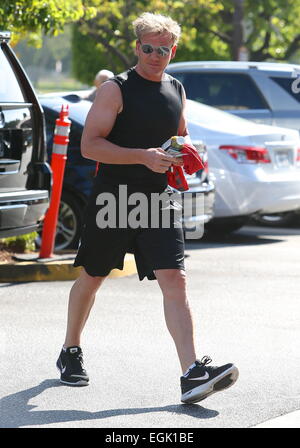 Gordon Ramsay e la sua famiglia visita SoulCycle per avere un allenamento mattutino insieme con: Gordon Ramsay dove: Los Angeles, California, Stati Uniti quando: 23 Ago 2014 Foto Stock