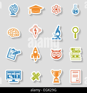 Formazione online e l'E-learning Icona Set di adesivi per volantini, poster, Sito Web. illustrazione. Foto Stock