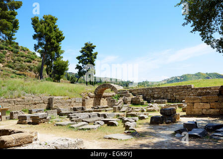 L'entrata in antica Olympia Stadium, Peloponnes, Grecia Foto Stock