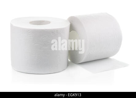 Due rotoli di carta igienica isolato su bianco Foto Stock