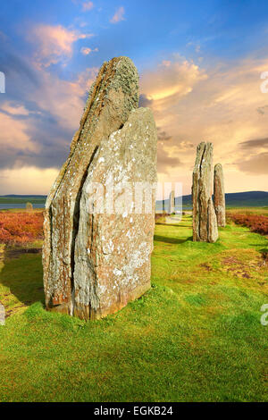 L'anello di Brodgar, 2.500 a circa 2.000 BC, neolitico un cerchio di pietra o henge un Sito Patrimonio Mondiale dell'UNESCO, isole Orcadi, Scozia Foto Stock