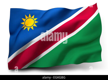 Sventola bandiera della Namibia isolati su sfondo bianco Foto Stock