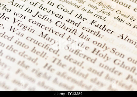L Apostolo's Creed dalla chiesa di Inghilterra libro di culto comune (1750) Foto Stock