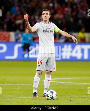 Gabi (Atletico Madrid) gesti durante la Champions League tra Bayer 04 Leverkusen e Atletico Madrid, Bayarena di Leverkusen Febbraio 25, 2015. Credito: dpa picture alliance/Alamy Live News Foto Stock