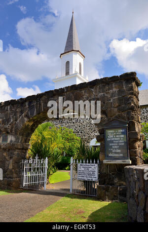 Ingresso Moku'aikaua chiesa in Kailua-Kona, Big Island, STATI UNITI D'AMERICA Foto Stock