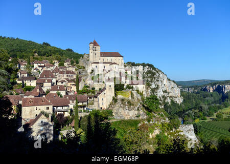 Saint-Cirq-Lapopie, Departement Lot, Midi-Pirenei Francia Europa Foto Stock