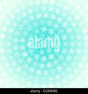 Lo sfondo da fiocchi di neve bianca disposti a cerchi concentrici sulla luce blu verdastro Foto Stock