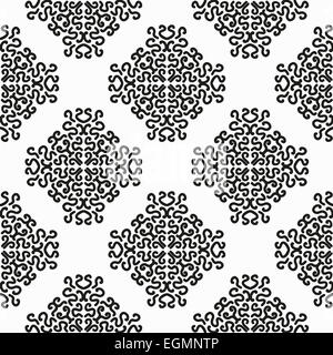 Ricci floreale nero arabo Seamless Pattern in forma a rombo su sfondo bianco Foto Stock