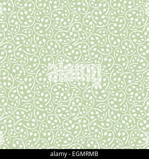 Vintage floreale dettagliata Seamless Pattern di sfondo bianco da foglie e rami di Hemlock sfondo verde, stile Boho, presente nel pannello di Swatch Foto Stock