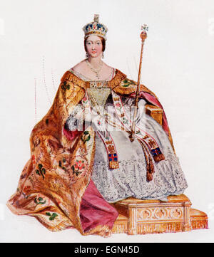 Victoria, 1819 - 1901, nella sua incoronazione accappatoi a Westminster Abbey, 28 Giugno, 1838. La regina del Regno Unito di Gran Bretagna e Irlanda. Foto Stock