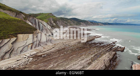 Costa tra Zumaia e Deba nei Paesi Baschi, Spagna. Foto Stock