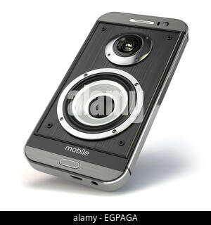 Smartphone musicale.telefono mobile app Musica. Cellulare e altoparlanti. 3d Foto Stock