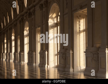 Dettaglio della Galleria di Diana a Venaria, Italia. Luxury Palazzo reale interno Foto Stock