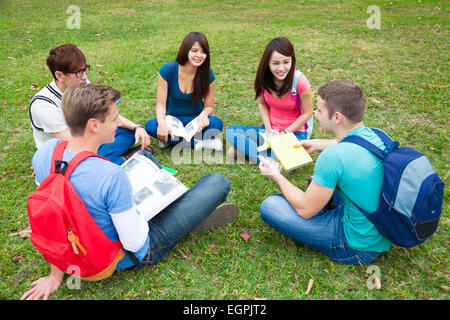 Gli studenti universitari di studiare e di discutere insieme nel campus Foto Stock