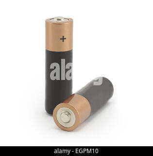 Due batterie isolati su sfondo bianco Foto Stock