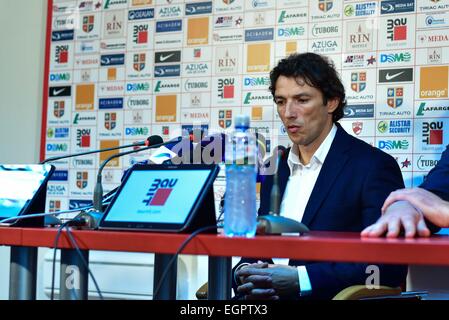 28 febbraio 2015: George Ogararu pullman di U Cluj, alla conferenza stampa dopo la Liga io gioco tra FC Dinamo Bucharest ROU e FC Universitatea Cluj ROU a "inamo'' Stadium, Romania ROU. Catalin Soare/www.sportaction.ro Foto Stock