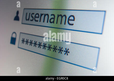 Login Nome utente e la password sullo schermo del computer o il monitor Foto Stock