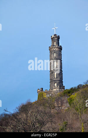 Monumento Nelson in Calton Hill, Edimburgo, Scozia Foto Stock