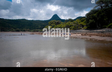 M'Bouini beach e Mont Choungui a bassa marea, Mayotte, dipartimento d'oltremare della Francia Foto Stock