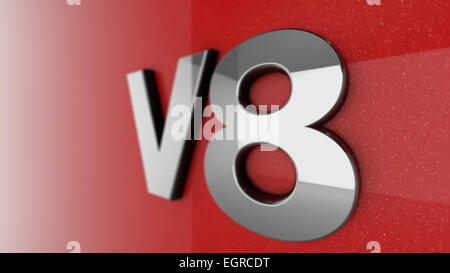 V8 segno, etichetta, badge, emblema o elemento di design su auto stampa. Foto Stock