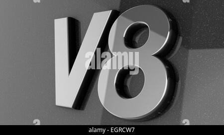 V8 segno, etichetta, badge, emblema o elemento di design su auto stampa. Foto Stock