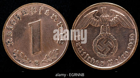 1 reichspfennig coin, Germania, 1939 Foto Stock